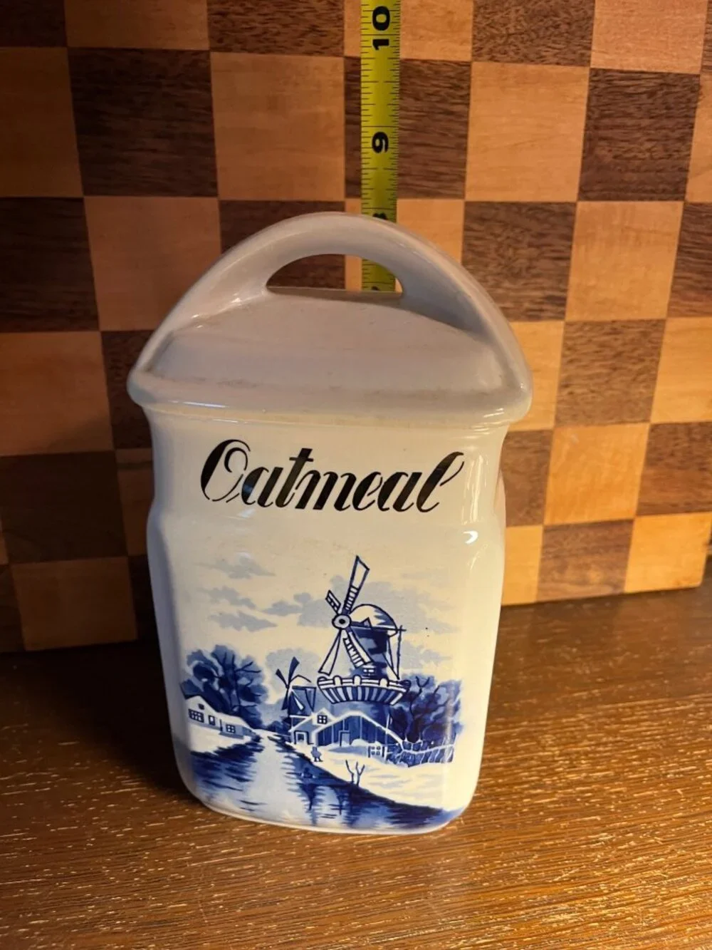 Inge German Blue and White Oatmeal Canister A909, Chip on Lid